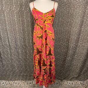 Vintage Soaked Floral Tiered Maxi‎ Dress Tropical Resortwear Women's Small